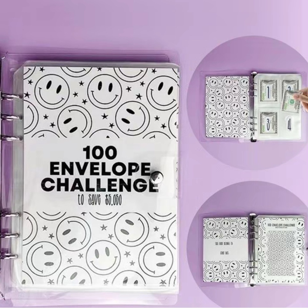 100 Envelope Challenge Binder with Smiley Design